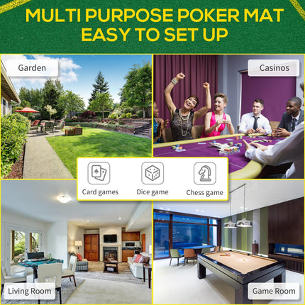 Foldable 10-Player Poker Mat with Cup Holders and Carry Bag - Green