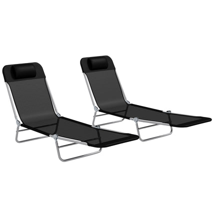 Set of 2 Steel Frame Reclining Sun Loungers with Pillows - Black