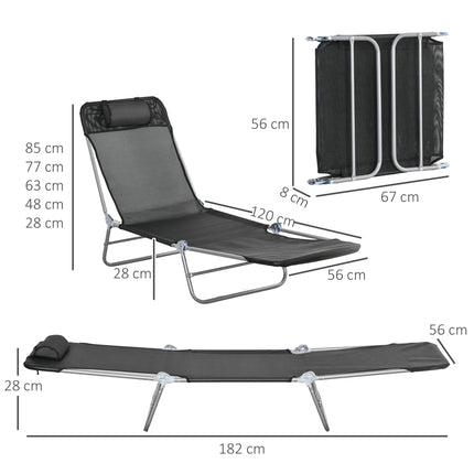 Set of 2 Steel Frame Reclining Sun Loungers with Pillows - Black