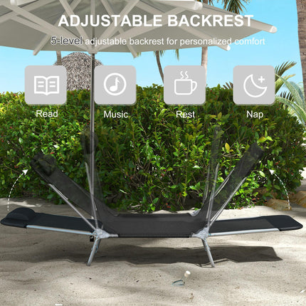 Set of 2 Steel Frame Reclining Sun Loungers with Pillows - Black