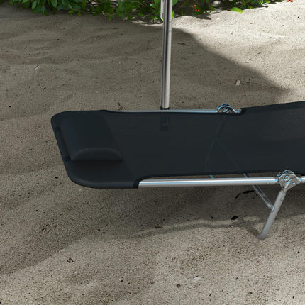 Set of 2 Steel Frame Reclining Sun Loungers with Pillows - Black