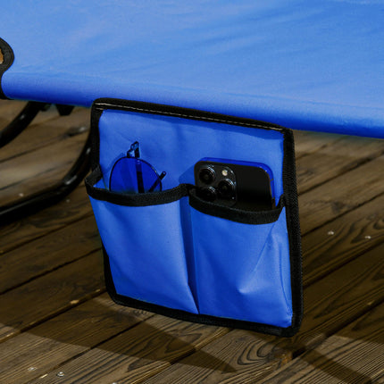 Set of 2 Folding Sun Loungers with Adjustable Backs & Sun Canopies - Blue