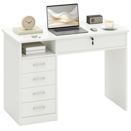 Computer Desk with Lockable Drawer and Storage Shelf 110x50x76 cm - White