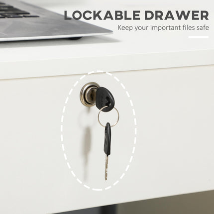 Computer Desk with Lockable Drawer and Storage Shelf 110x50x76 cm - White