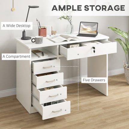 Computer Desk with Lockable Drawer and Storage Shelf 110x50x76 cm - White