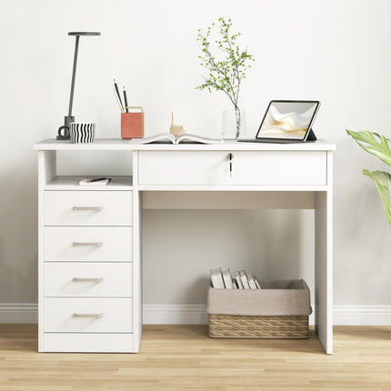 Computer Desk with Lockable Drawer and Storage Shelf 110x50x76 cm - White