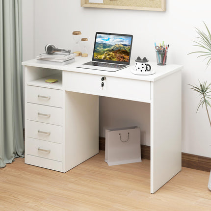 Computer Desk with Lockable Drawer and Storage Shelf 110x50x76 cm - White