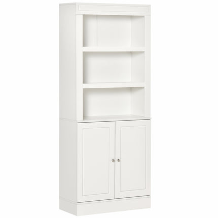 Kitchen Cupboard 6-Tier Shelving Freestanding Storage Cabinet with 3 Open Compartments and Double Door - White