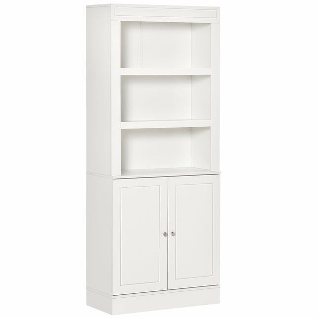 Kitchen Cupboard 6-Tier Shelving Freestanding Storage Cabinet with 3 Open Compartments and Double Door - White
