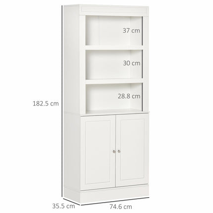 Kitchen Cupboard 6-Tier Shelving Freestanding Storage Cabinet with 3 Open Compartments and Double Door - White