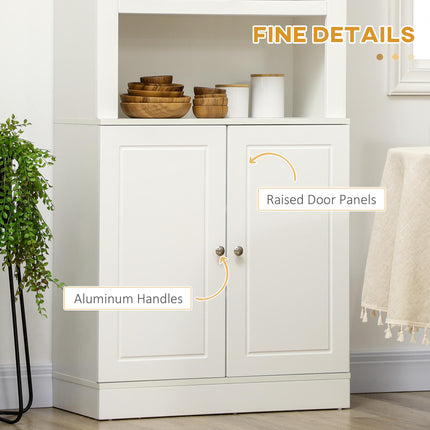 Kitchen Cupboard 6-Tier Shelving Freestanding Storage Cabinet with 3 Open Compartments and Double Door - White