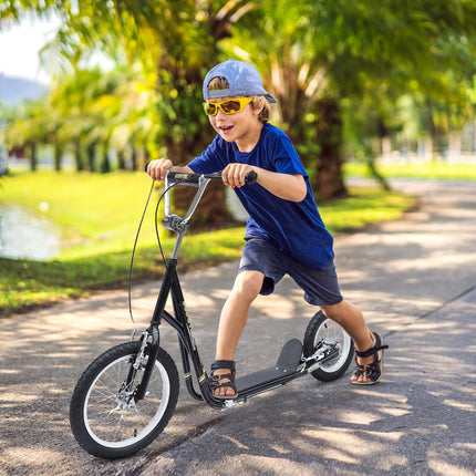 Teen Push Kick Scooter for Kids 5+ with Adjustable Handlebar, Dual Brakes & Rubber Wheels - Black