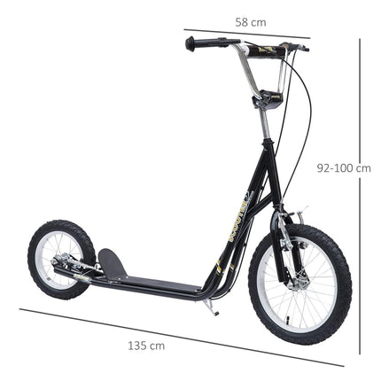 Teen Push Kick Scooter for Kids 5+ with Adjustable Handlebar, Dual Brakes & Rubber Wheels - Black