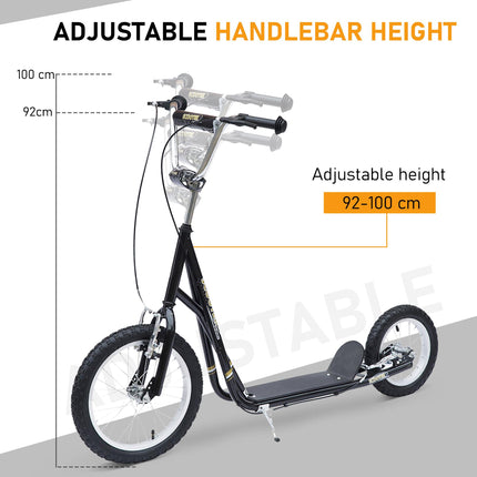 Teen Push Kick Scooter for Kids 5+ with Adjustable Handlebar, Dual Brakes & Rubber Wheels - Black