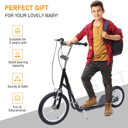 Teen Push Kick Scooter for Kids 5+ with Adjustable Handlebar, Dual Brakes & Rubber Wheels - Black