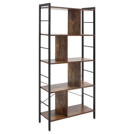 Industrial 5-Tier Storage Shelf Bookcase Floor Standing Display Rack - Rustic Brown