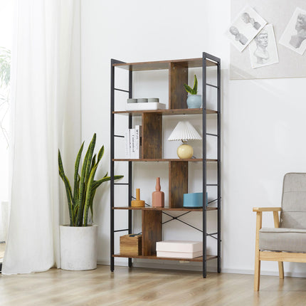 Industrial 5-Tier Storage Shelf Bookcase Floor Standing Display Rack - Rustic Brown