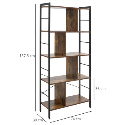 Industrial 5-Tier Storage Shelf Bookcase Floor Standing Display Rack - Rustic Brown