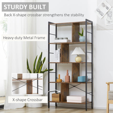 Industrial 5-Tier Storage Shelf Bookcase Floor Standing Display Rack - Rustic Brown