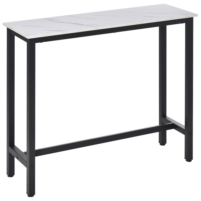 Bar Table Marble Grain Dining Table with Adjustable Footpads 120x40x100cm - White & Black