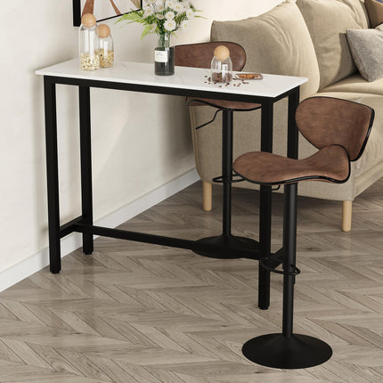 Bar Table Marble Grain Dining Table with Adjustable Footpads 120x40x100cm - White & Black