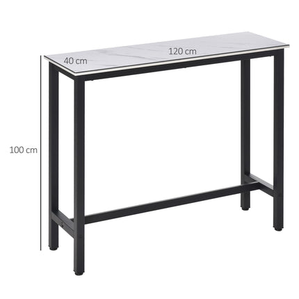 Bar Table Marble Grain Dining Table with Adjustable Footpads 120x40x100cm - White & Black