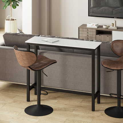 Bar Table Marble Grain Dining Table with Adjustable Footpads 120x40x100cm - White & Black