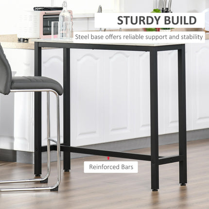 Bar Table Marble Grain Dining Table with Adjustable Footpads 120x40x100cm - White & Black