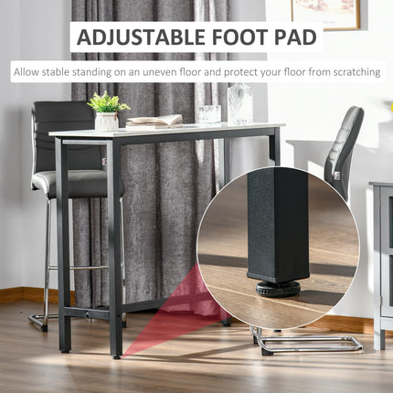 Bar Table Marble Grain Dining Table with Adjustable Footpads 120x40x100cm - White & Black