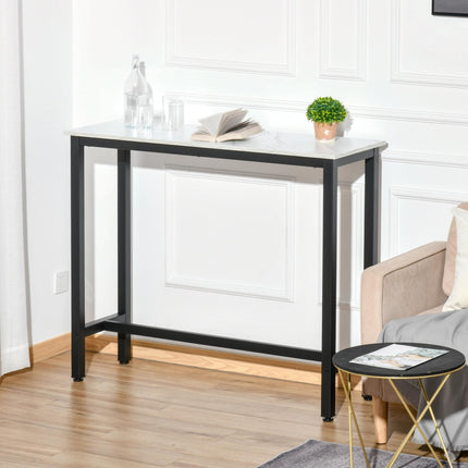 Bar Table Marble Grain Dining Table with Adjustable Footpads 120x40x100cm - White & Black