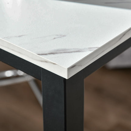 Bar Table Marble Grain Dining Table with Adjustable Footpads 120x40x100cm - White & Black