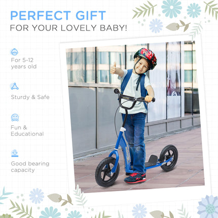Teen Push Stunt Scooter with 12" EVA Tyres for Kids 5-12 Years - Blue