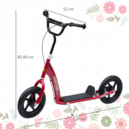 Teen Push Stunt Scooter with 12" EVA Tyres for Kids and Children - Red