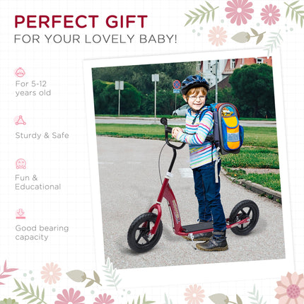 Teen Push Stunt Scooter with 12" EVA Tyres for Kids and Children - Red