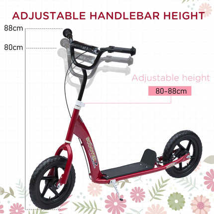 Teen Push Stunt Scooter with 12" EVA Tyres for Kids and Children - Red