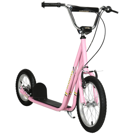 Teen Push Kick Scooter for Kids 5+ with Adjustable Handlebar, Dual Brakes & Rubber Wheels - Pink