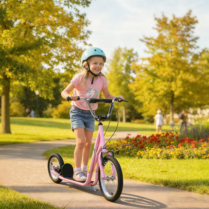 Teen Push Kick Scooter for Kids 5+ with Adjustable Handlebar, Dual Brakes & Rubber Wheels - Pink
