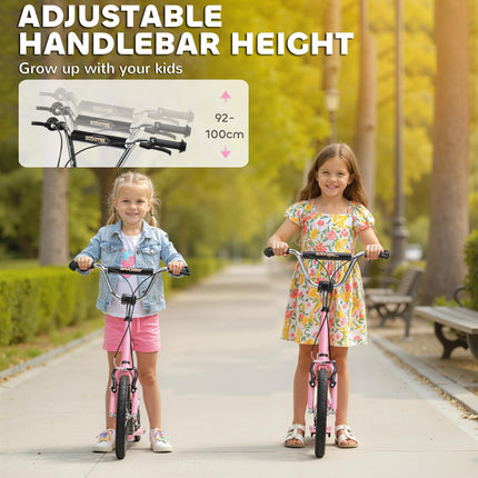 Teen Push Kick Scooter for Kids 5+ with Adjustable Handlebar, Dual Brakes & Rubber Wheels - Pink