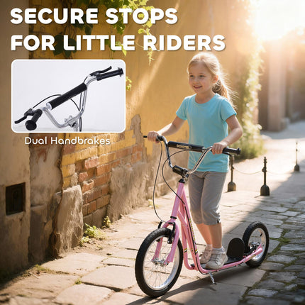Teen Push Kick Scooter for Kids 5+ with Adjustable Handlebar, Dual Brakes & Rubber Wheels - Pink