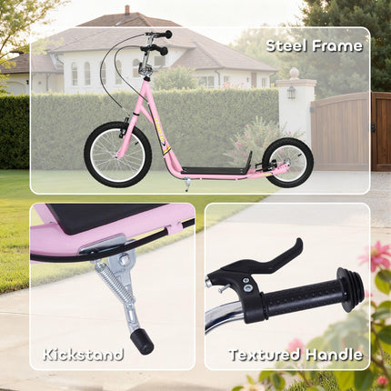Teen Push Kick Scooter for Kids 5+ with Adjustable Handlebar, Dual Brakes & Rubber Wheels - Pink
