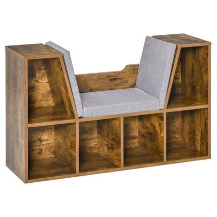 Bookcase Shelf Storage Seat with Cushion and Organizer for Kids Bedroom Living Room - Rustic Brown