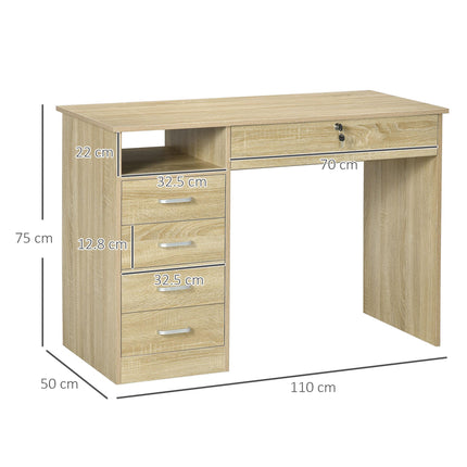 Computer Desk 110x50x76 cm with Lockable Drawer and Storage Shelf - Oak
