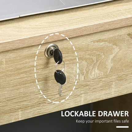 Computer Desk 110x50x76 cm with Lockable Drawer and Storage Shelf - Oak