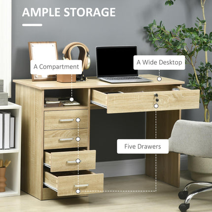Computer Desk 110x50x76 cm with Lockable Drawer and Storage Shelf - Oak