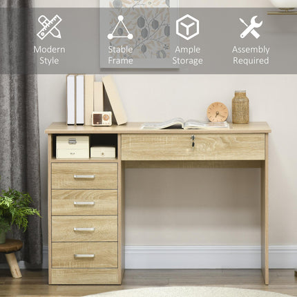 Computer Desk 110x50x76 cm with Lockable Drawer and Storage Shelf - Oak