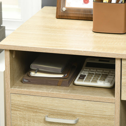 Computer Desk 110x50x76 cm with Lockable Drawer and Storage Shelf - Oak
