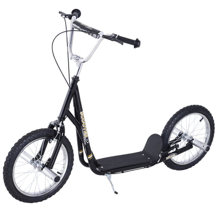 Teen Push Scooter with 16-Inch Wheels, Adjustable Height & Dual Brakes for Kids 5+ - Black