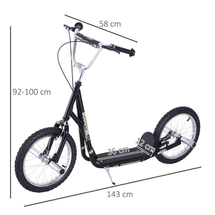 Teen Push Scooter with 16-Inch Wheels, Adjustable Height & Dual Brakes for Kids 5+ - Black
