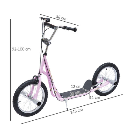 Youth Push Stunt Scooter with 16" Pneumatic Tyres for Adults, Teens & Kids - Pink