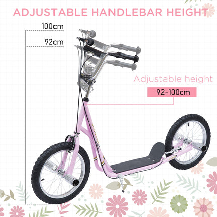 Youth Push Stunt Scooter with 16" Pneumatic Tyres for Adults, Teens & Kids - Pink